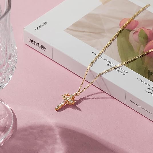 ✨ S925 Silver Cross & Crown Necklace