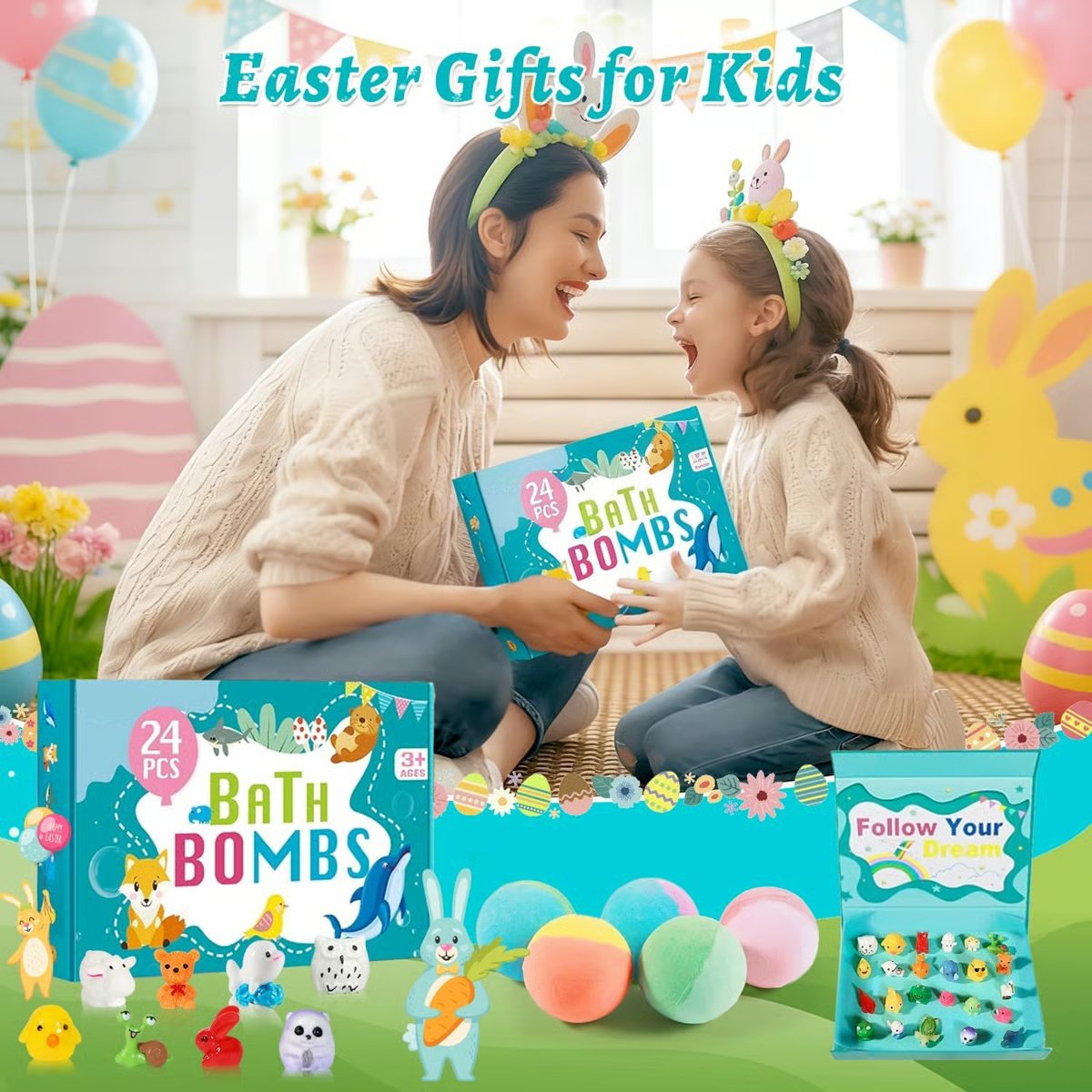 🔥LAST DAY 49% OFF - 🛁 Natural Bath Bombs for Kids with Mega Bubbles & Surprise Inside 🥚✨