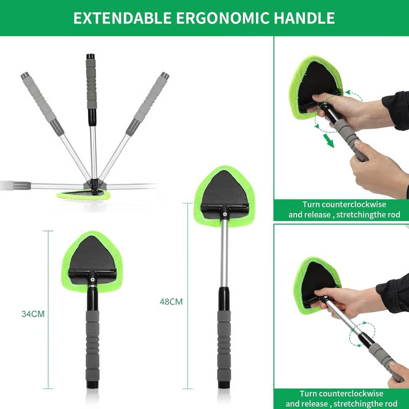 🔥Microfiber Car Windshield Cleaning Tool with Extendable Handle