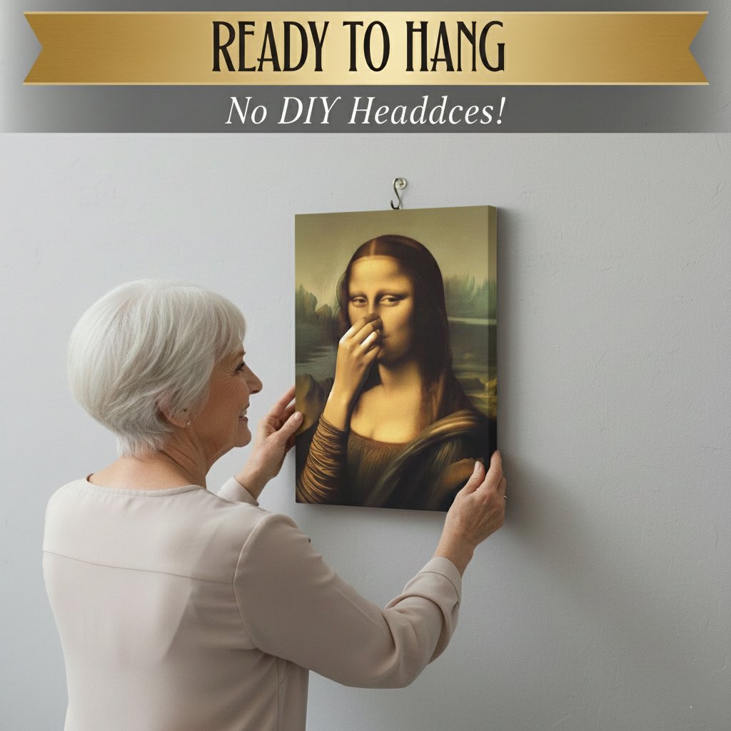 😀Mona Lisa Holding Nose Bathroom Canvas Art