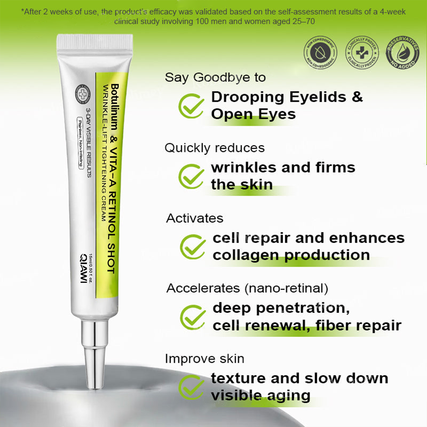 🔥Dernières 3 heures : 70 % de réduction🔥 Crème liftante anti-rides QIAWI™ à base de toxine botulique et de rétinol Vita-A✨