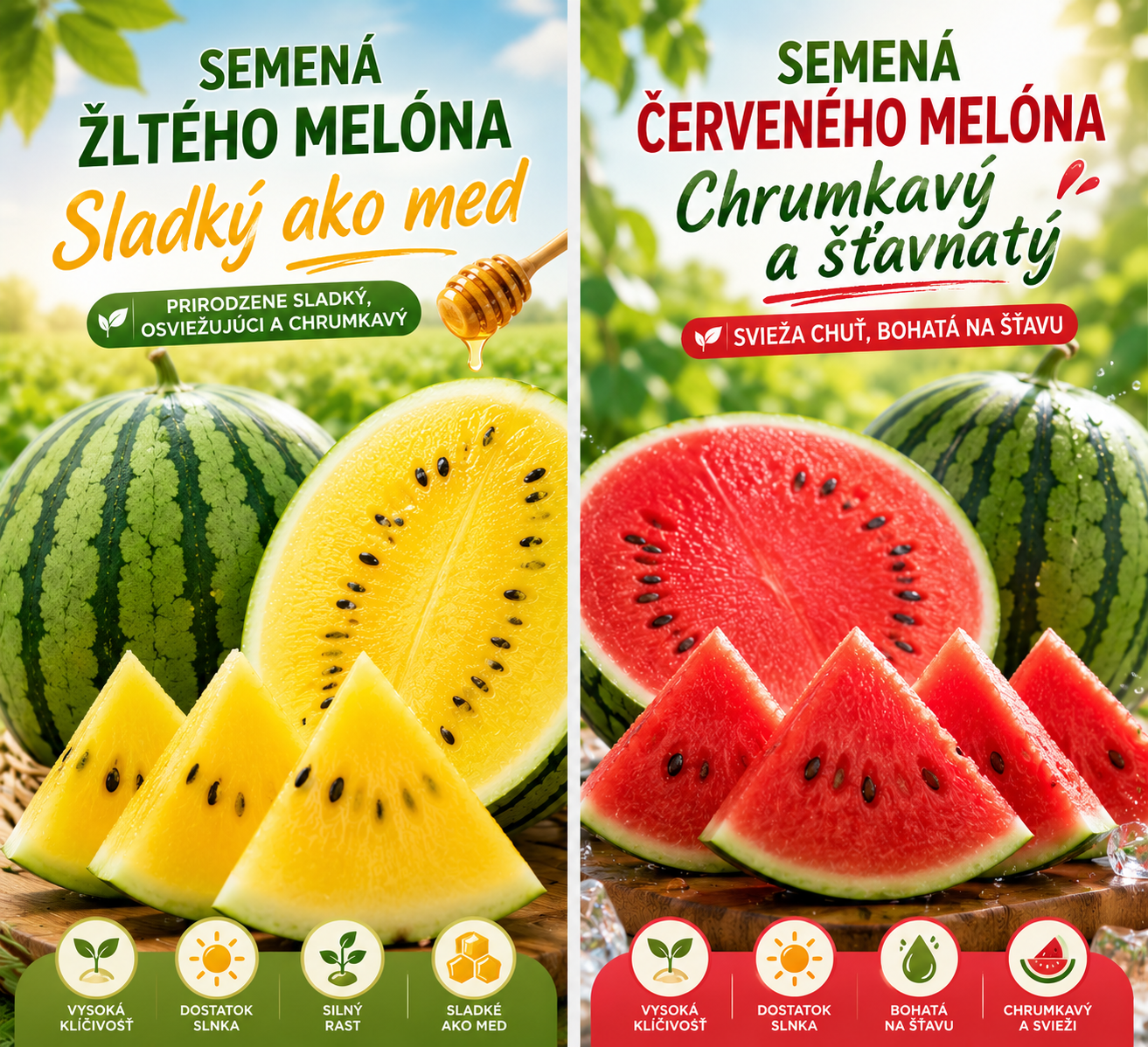🌱 Dvojfarebné sladké bomby! Sada žltých a červených semienok melónu