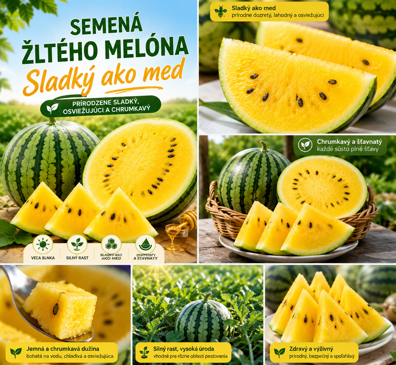 🌱 Dvojfarebné sladké bomby! Sada žltých a červených semienok melónu