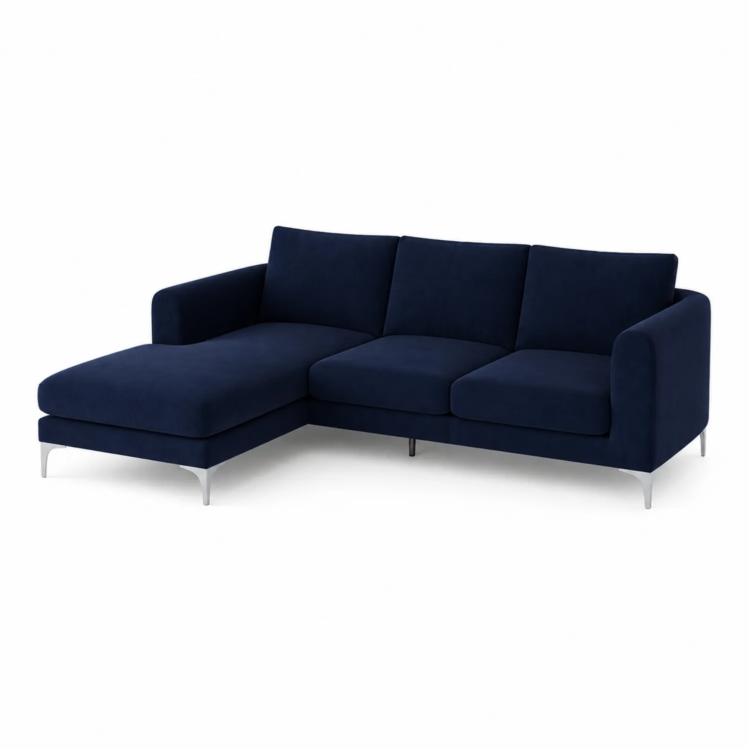 Sofa narożna modułowa L z szezlongiem welur granatowy-Nordrivan