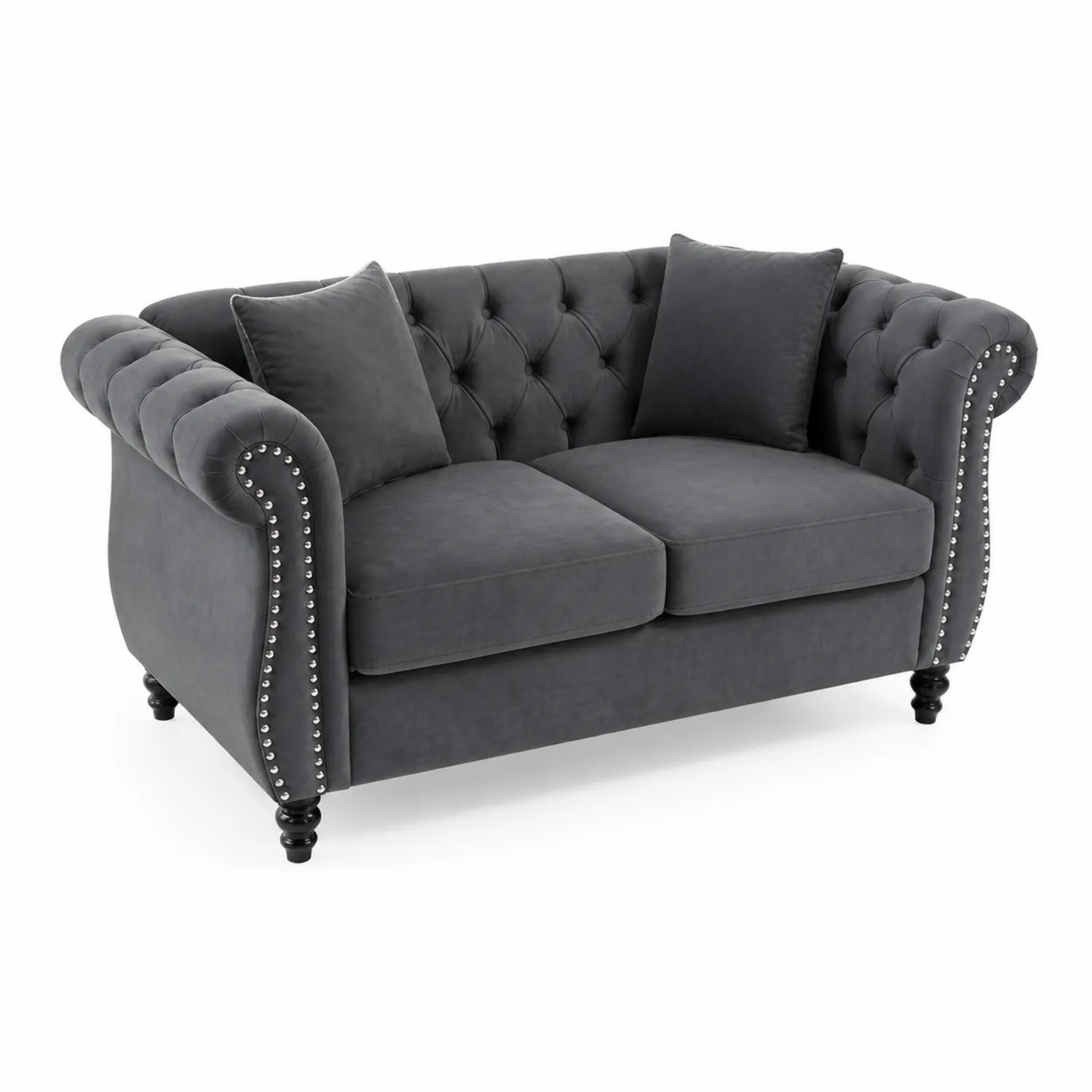 Sofa dwuosobowa Chesterfield z weluru antracyt-Nordrivan