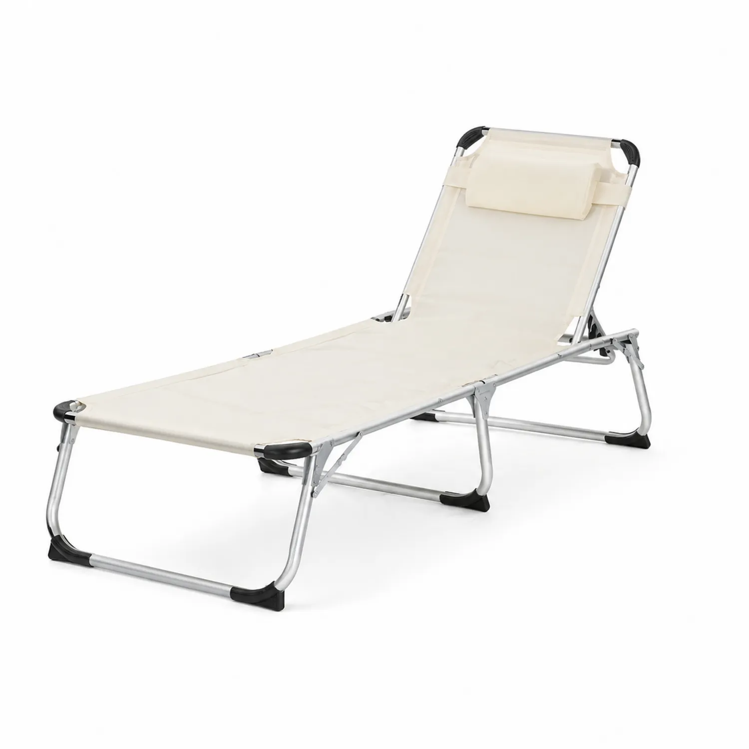 Leżak z regulowanym oparciem 193x59x29 cm stal aluminiowa i poliester Kremowy-Nordrivan