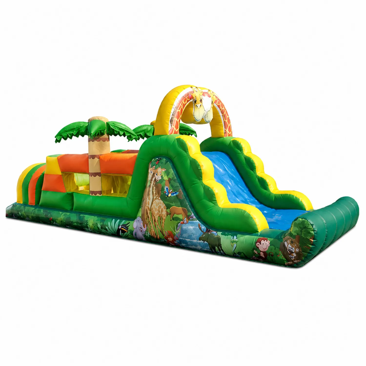 Dmuchany zamek ze zjeżdżalnią z PVC w kolorach dżungli 550x250x200 cm-Nordrivan