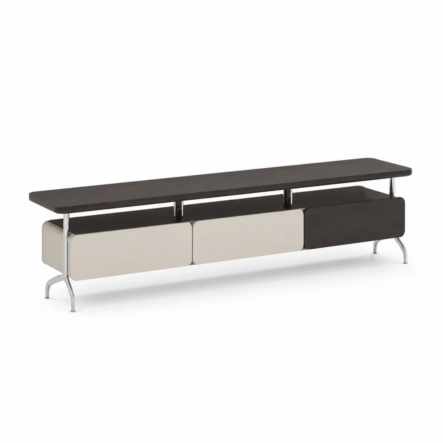 Stolik RTV z płyty MDF i stali nierdzewnej 180x30x40-Nordrivan
