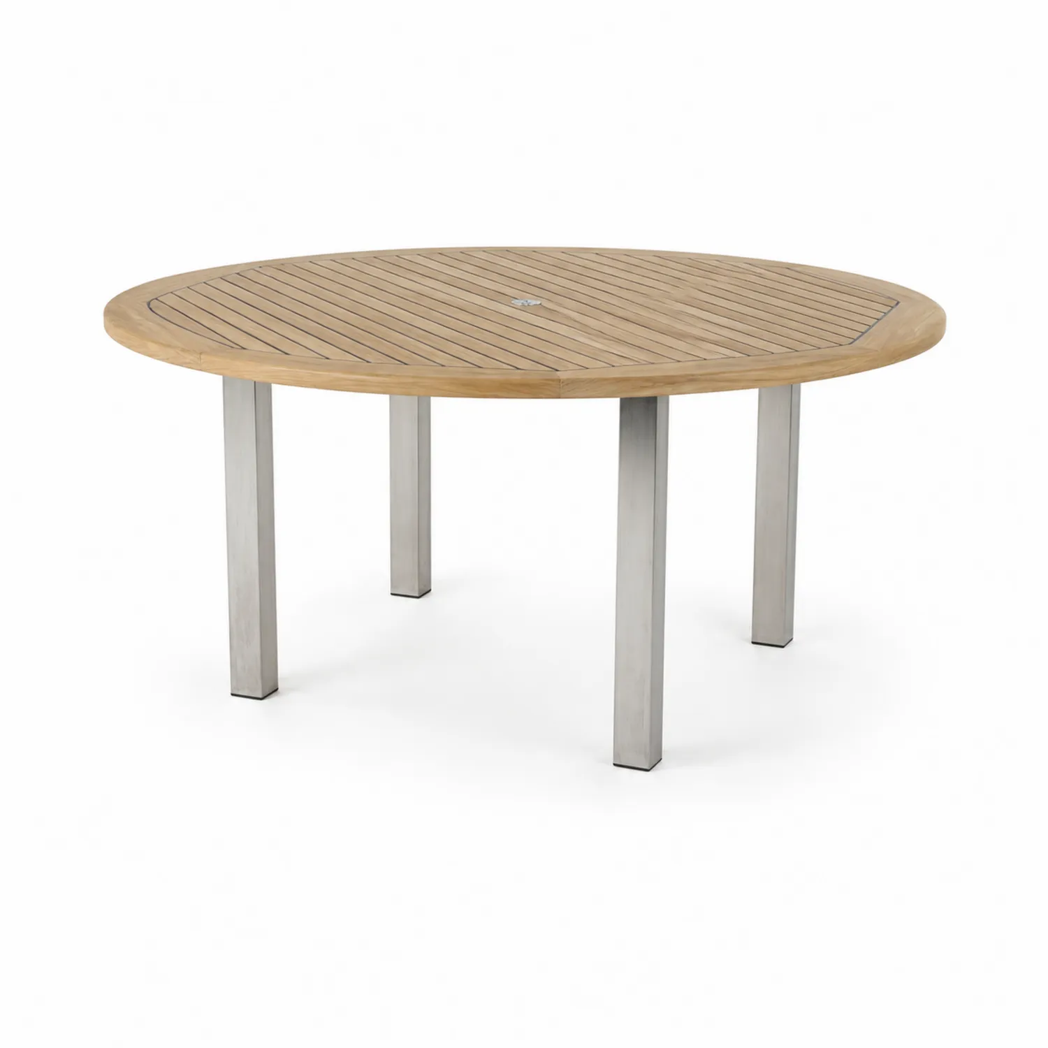 Okrągły stół z drewna teak i stali nierdzewnej 120 cm-Nordrivan