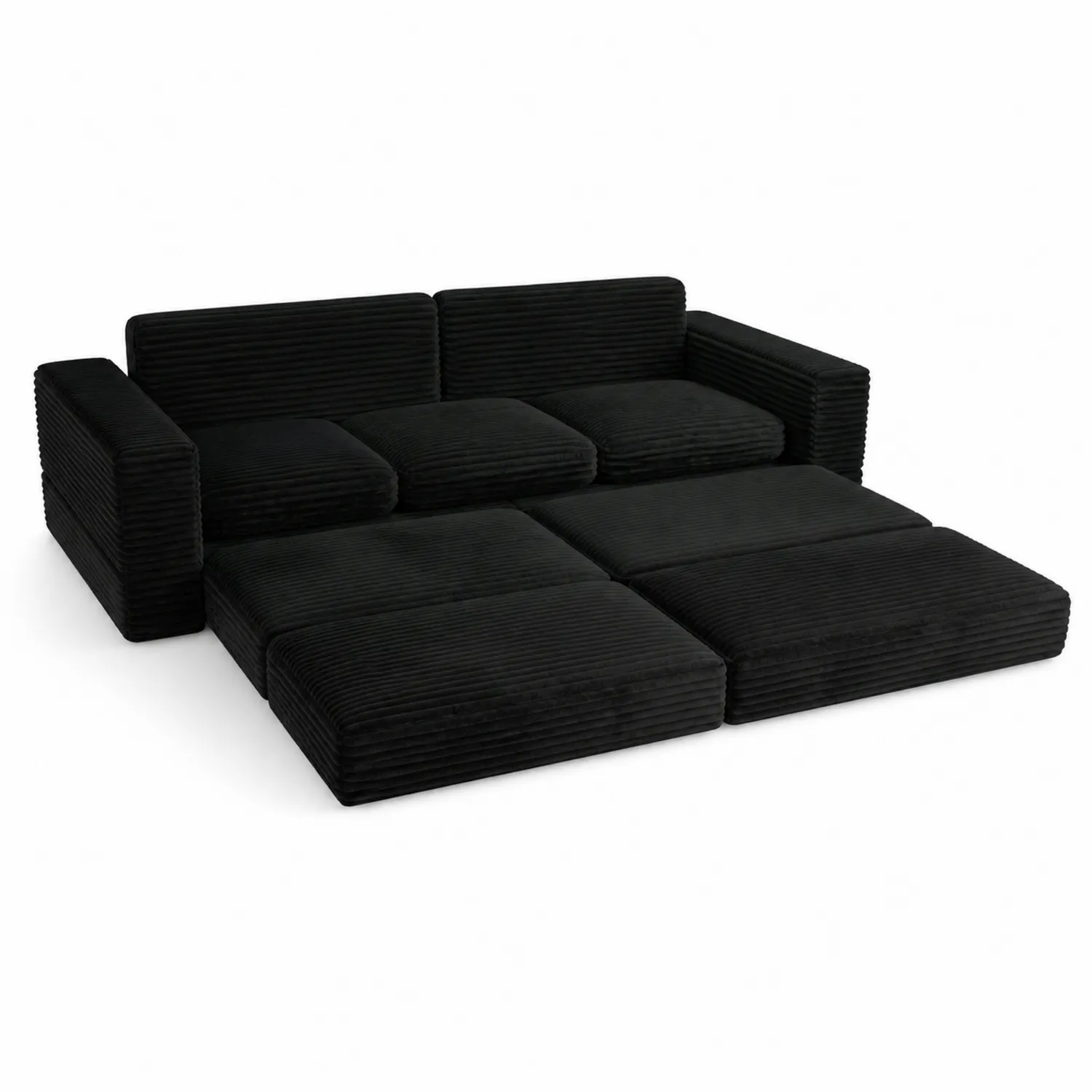 Sofa z tkaniny sztruksowej czarna 200x150 cm-Nordrivan