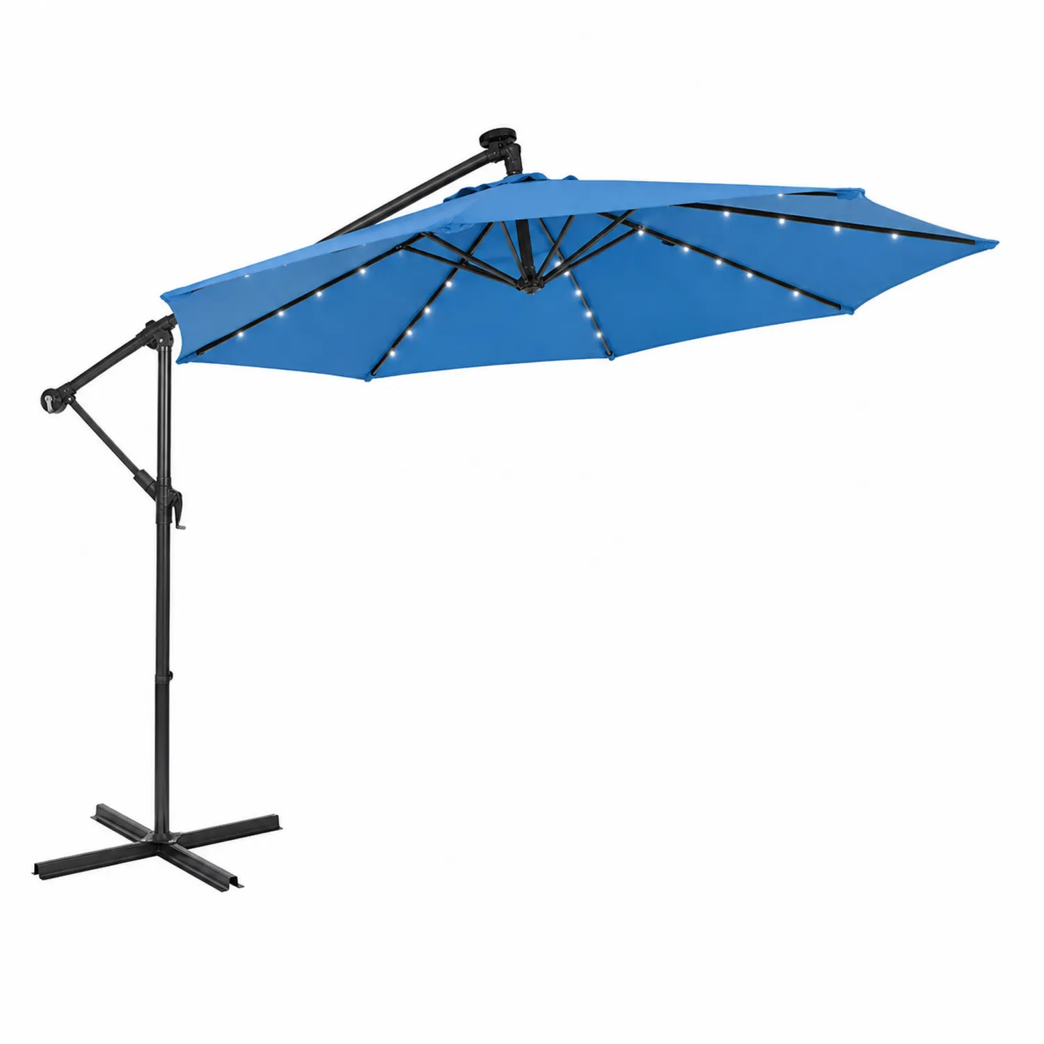 Parasol ogrodowy z bocznym ramieniem LED poliester niebieski-Nordrivan