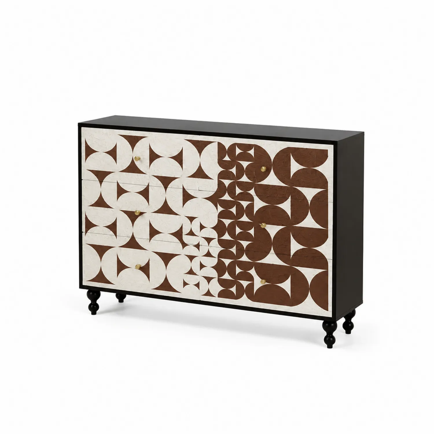 Komoda z geometrycznym wzorem z MDF i drewnianymi nogami 120x85x40 cm-Nordrivan