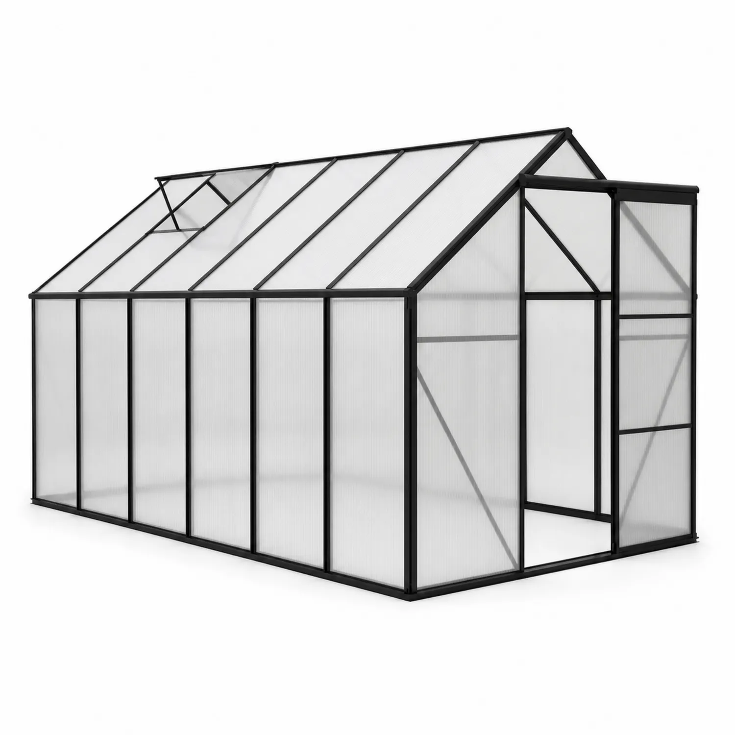 Szklarnia z aluminium i poliwęglanu z drzwiami przesuwnymi 250x190x195 cm