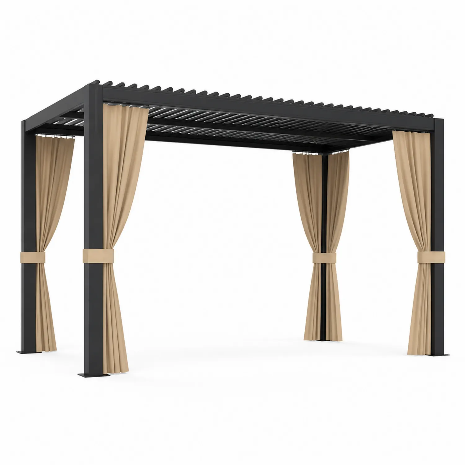 Pergola aluminiowa z zasłonami z poliestru 3x4m Czarny/Beżowy