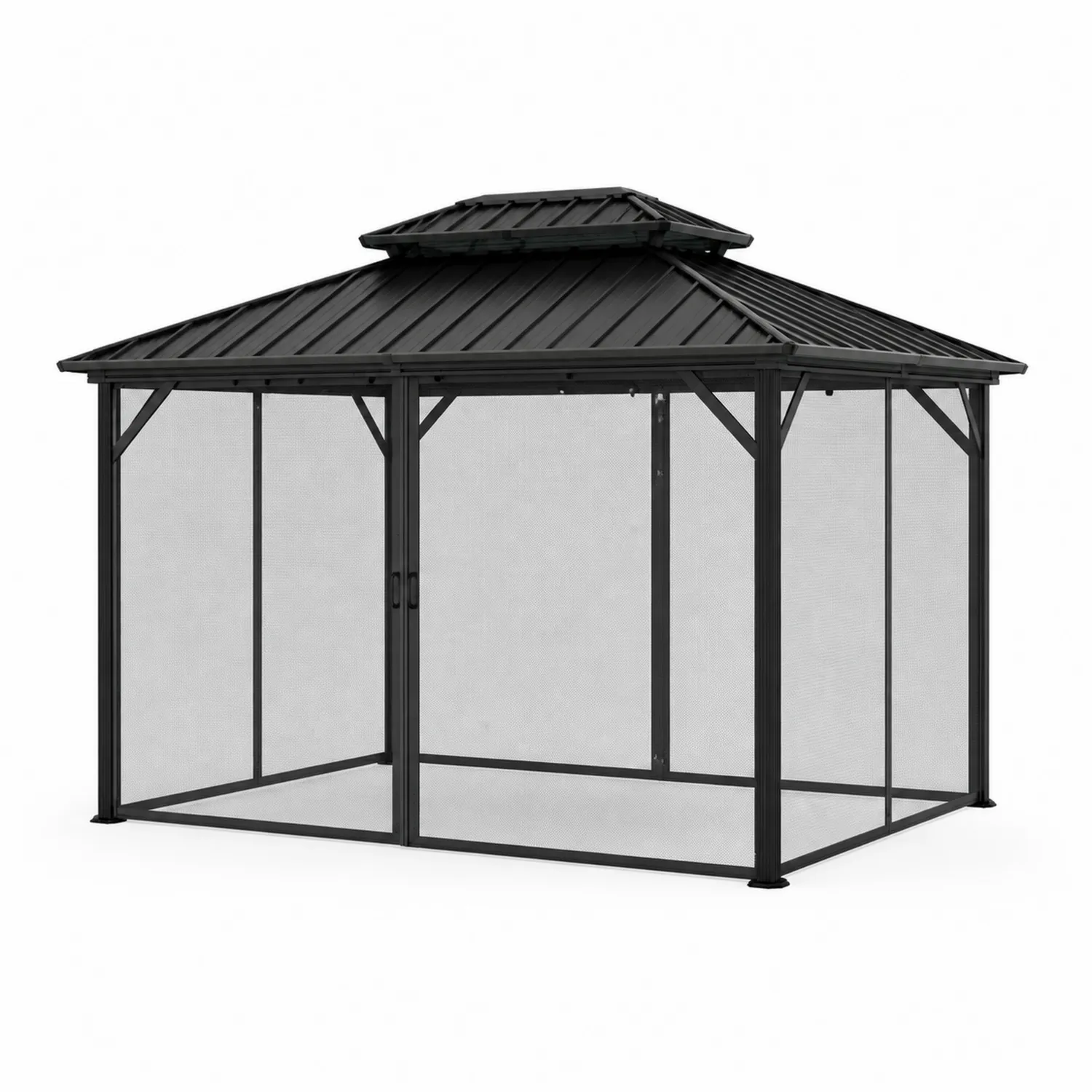 Altana ogrodowa z czarnej stali i aluminiowej siatki 300x400 cm