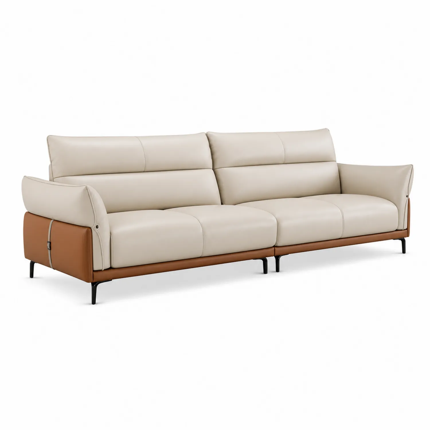 Sofa skórzana 3-osobowa Kremowy/Brązowy 215x90x85 cm
