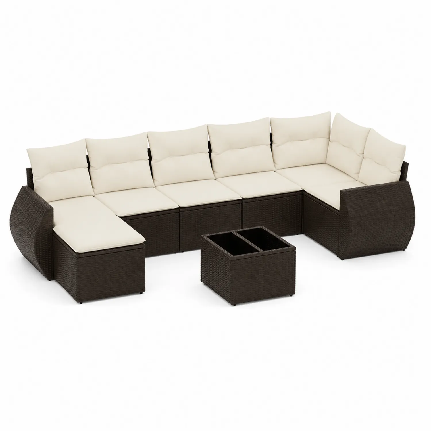 Zestaw ogrodowy z technorattanu z poduszkami 7-częściowy ciemny brązowy/kremowy