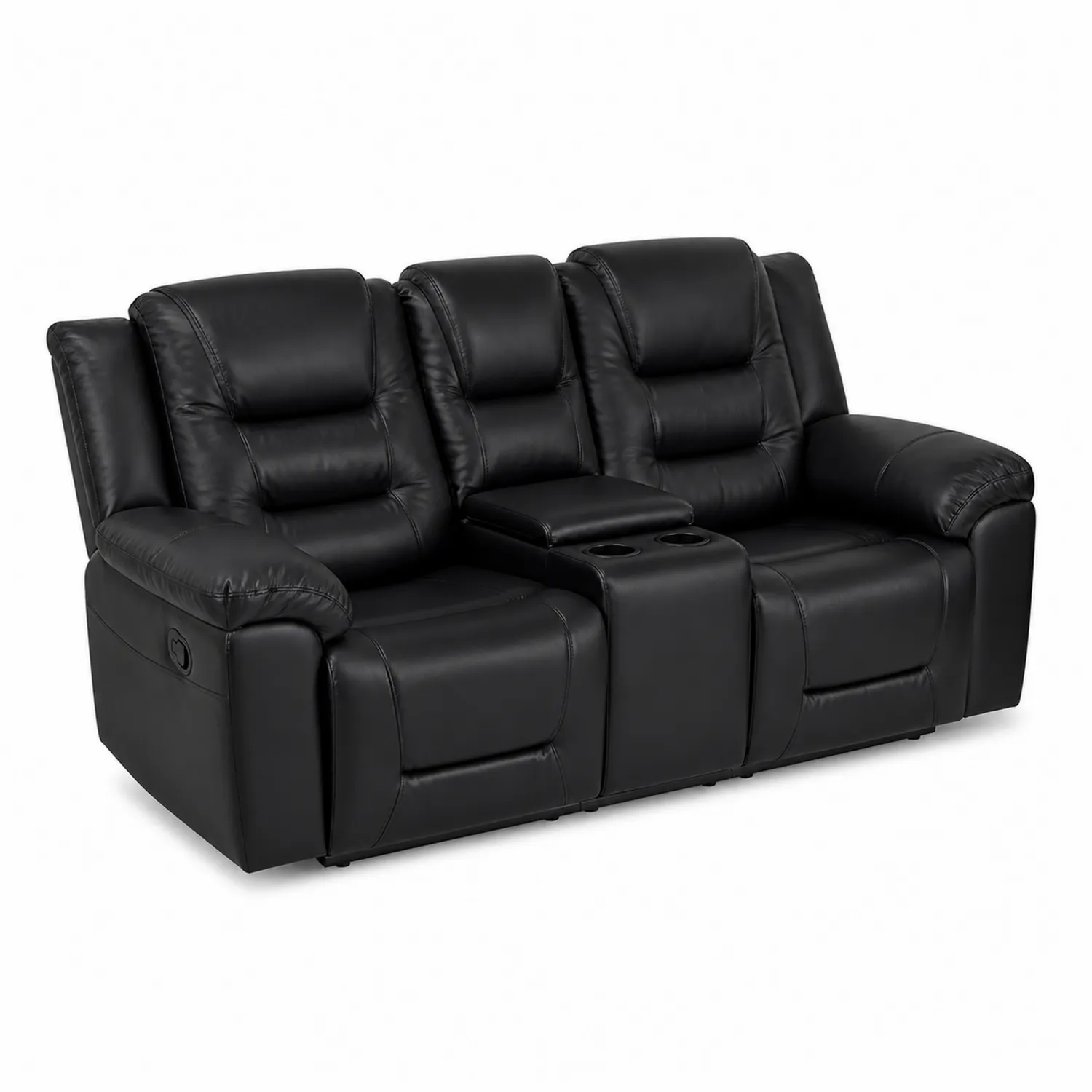 Sofa z ekoskóry z regulowanym oparciem, czarna, 200 cm
