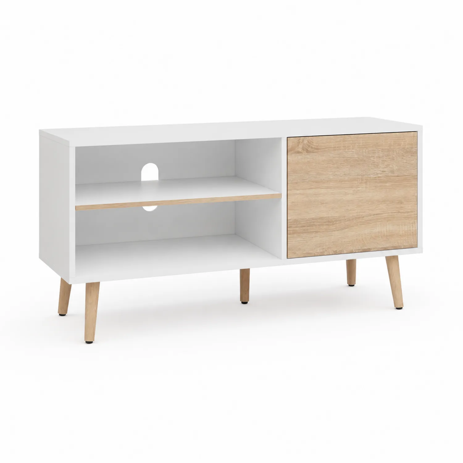 Szafka RTV drewniana 120x40x50 cm Biała/Dąb