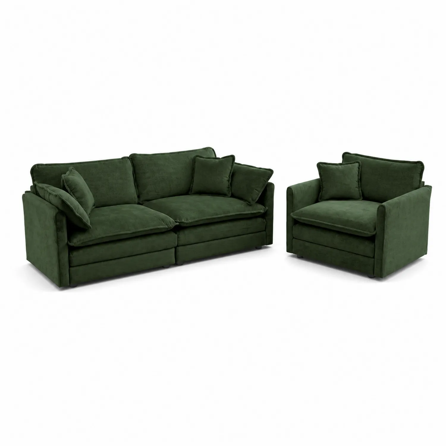 Zestaw Sofa i Fotel z Weluru Zielone