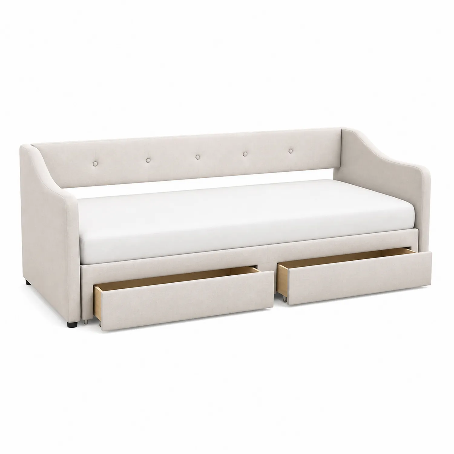 Sofa dzienna z dwoma szufladami tkanina beżowa