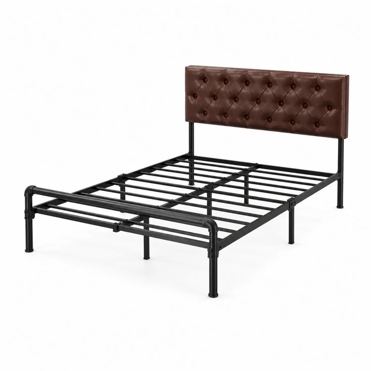 Łóżko Metalowe z Pikowanym Zagłówkiem Skóra PU 200x150 cm