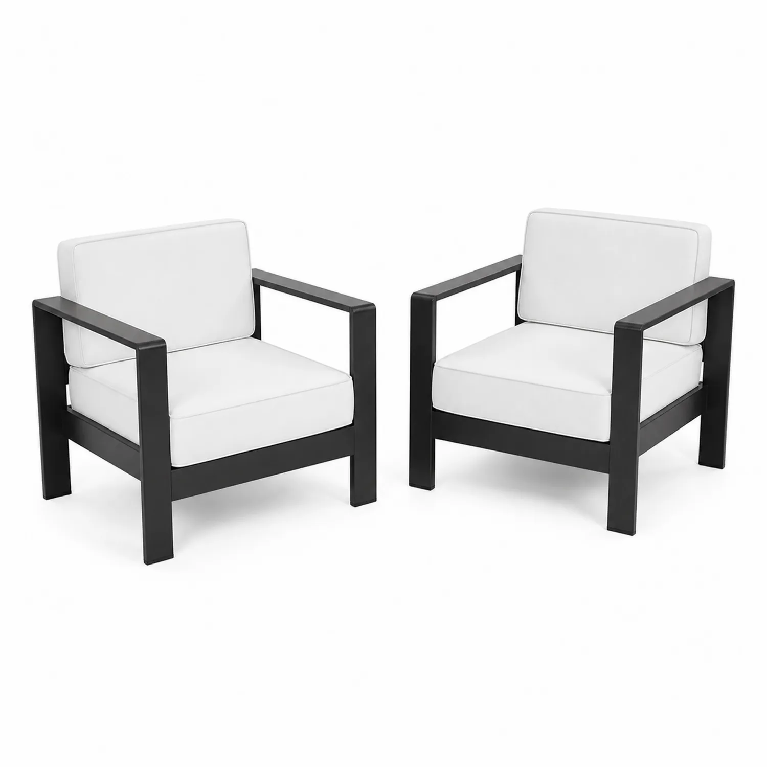 Zestaw foteli metalowych z poduszkami z pianki w kolorze białym