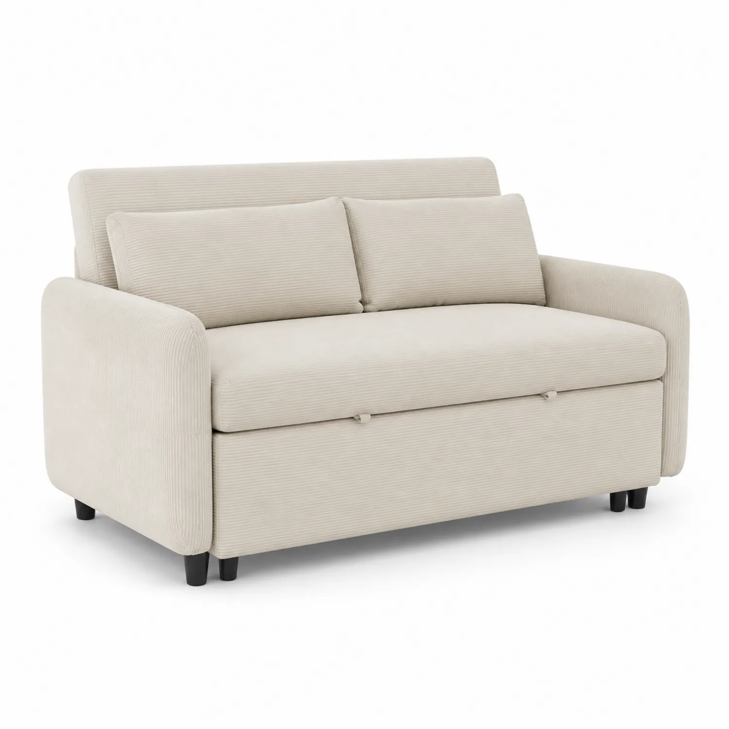 Sofa dwuosobowa rozkładana sztruksowa z przechowywaniem 150x85x90 cm Beżowa