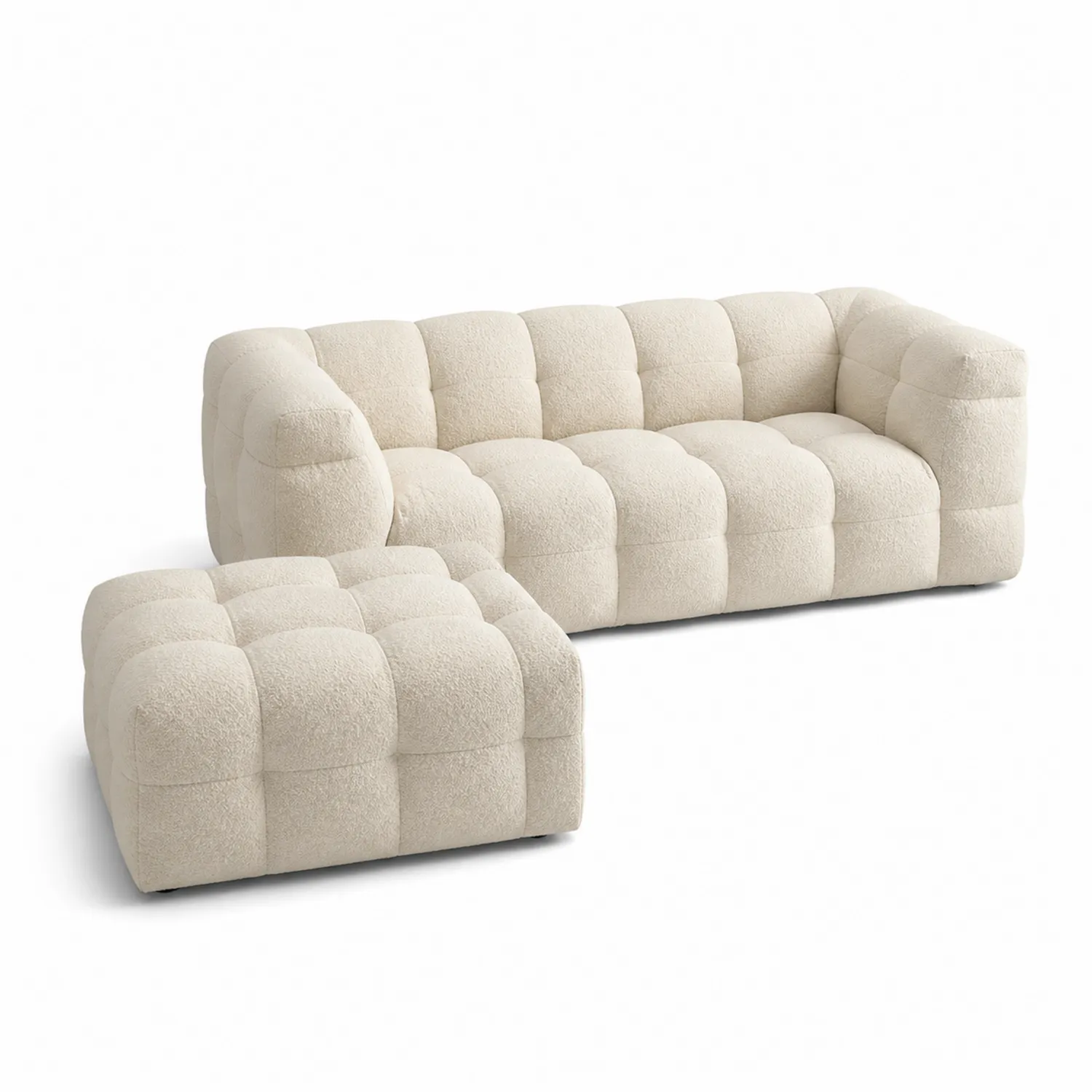 Sofa modułowa z podnóżkiem z poliestru 200x100x75 cm Beżowy