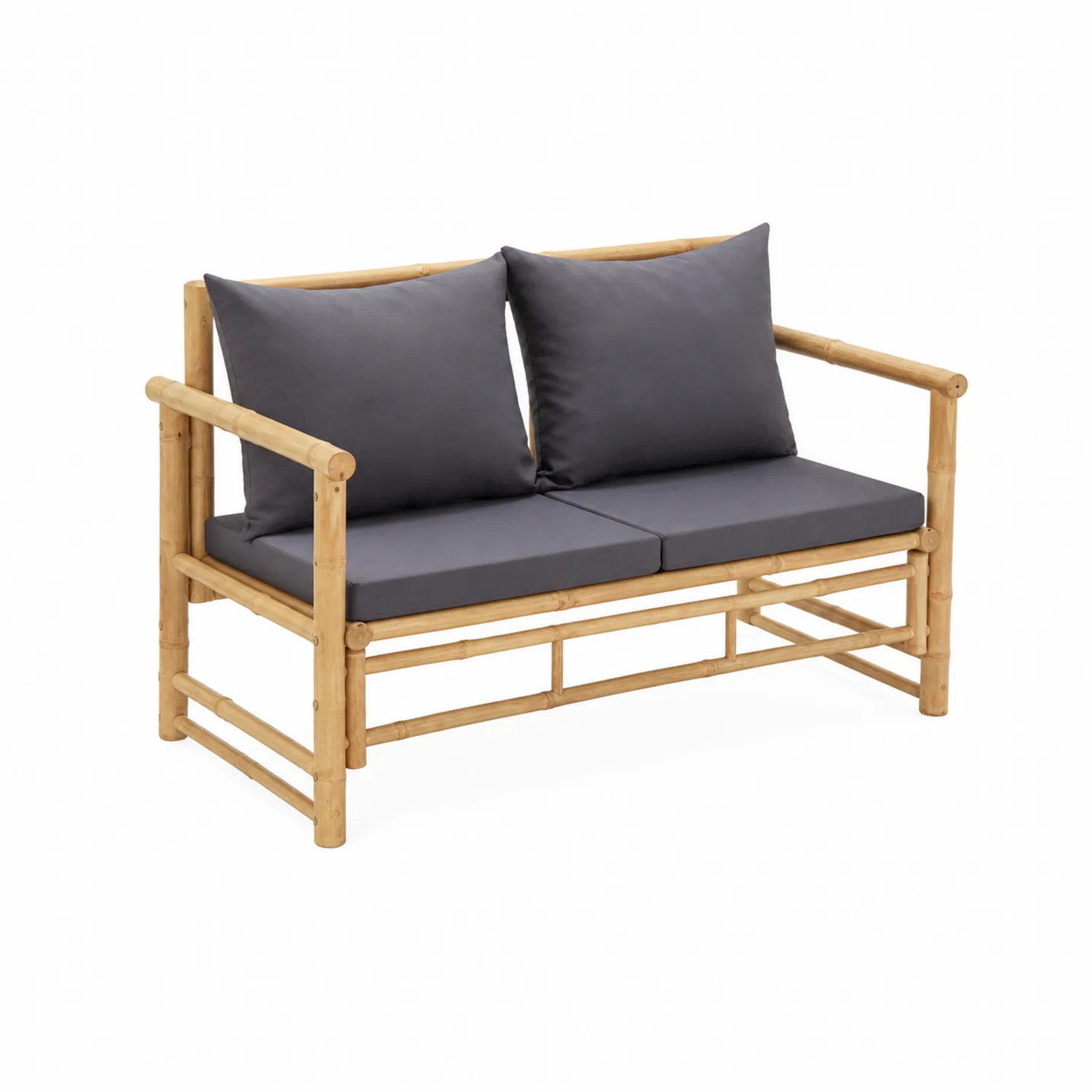 Sofa Dwuosobowa z Bambusa z Szarymi Poduszkami