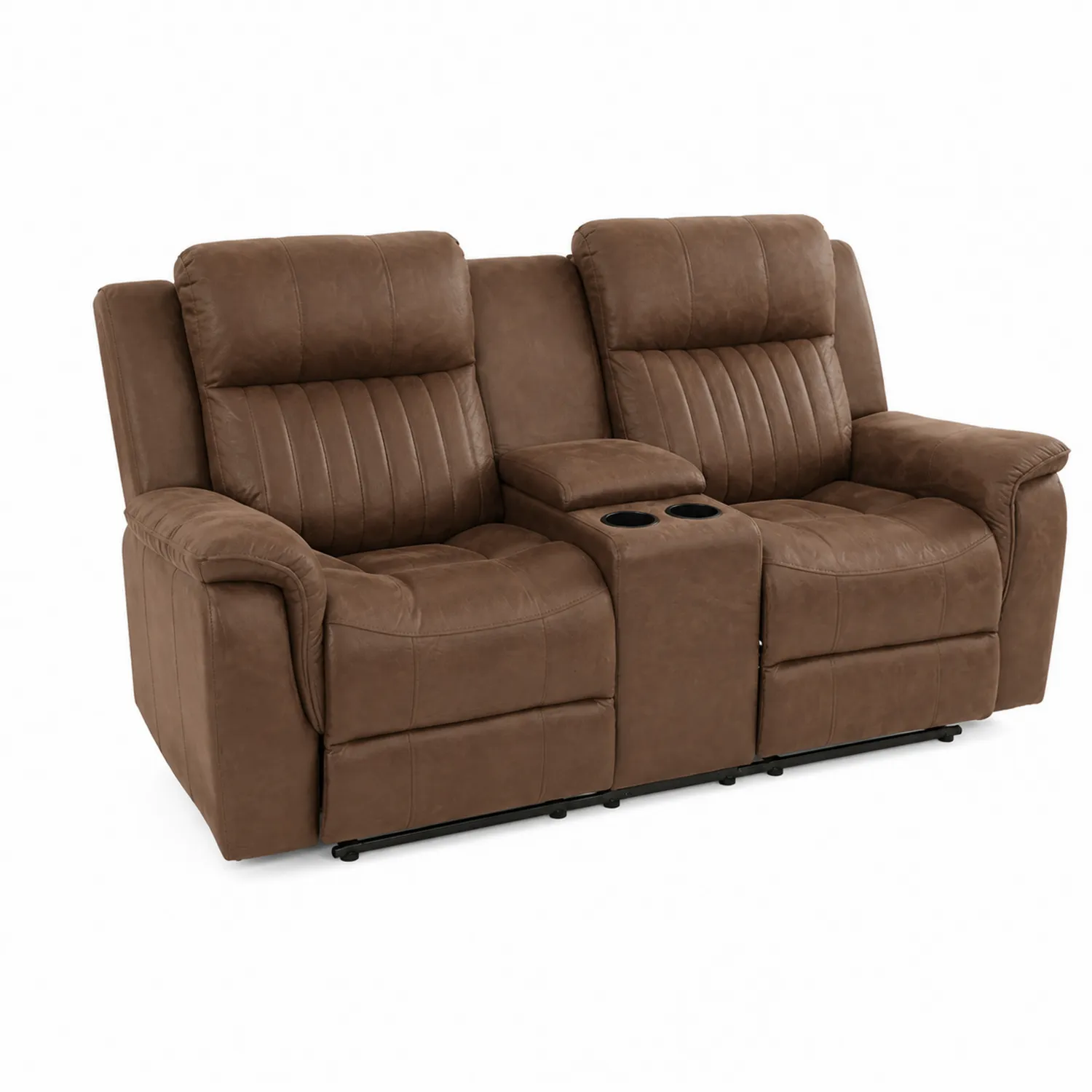 Dwuosobowa sofa skórzana z uchwytami na kubki brązowa