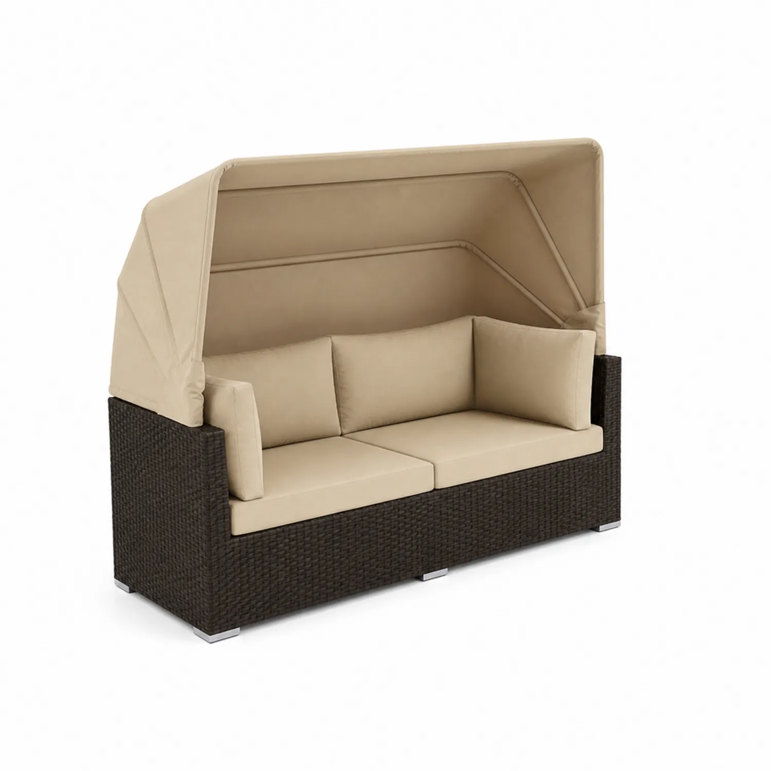 Sofa dwuosobowa z daszkiem z technorattanu Beżowa/Brązowa