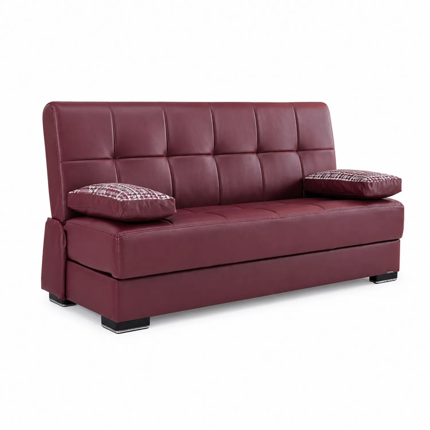 Sofa Dwuosobowa Skóropodobna Bordowa z Poduszkami