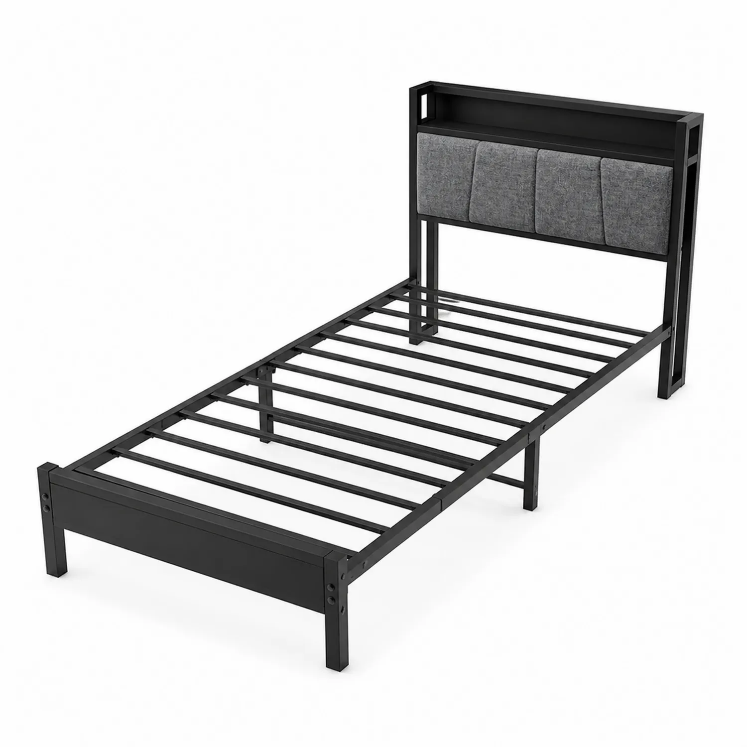 Metalowe łóżko z tapicerowanym wezgłowiem 90x200 cm Czarny