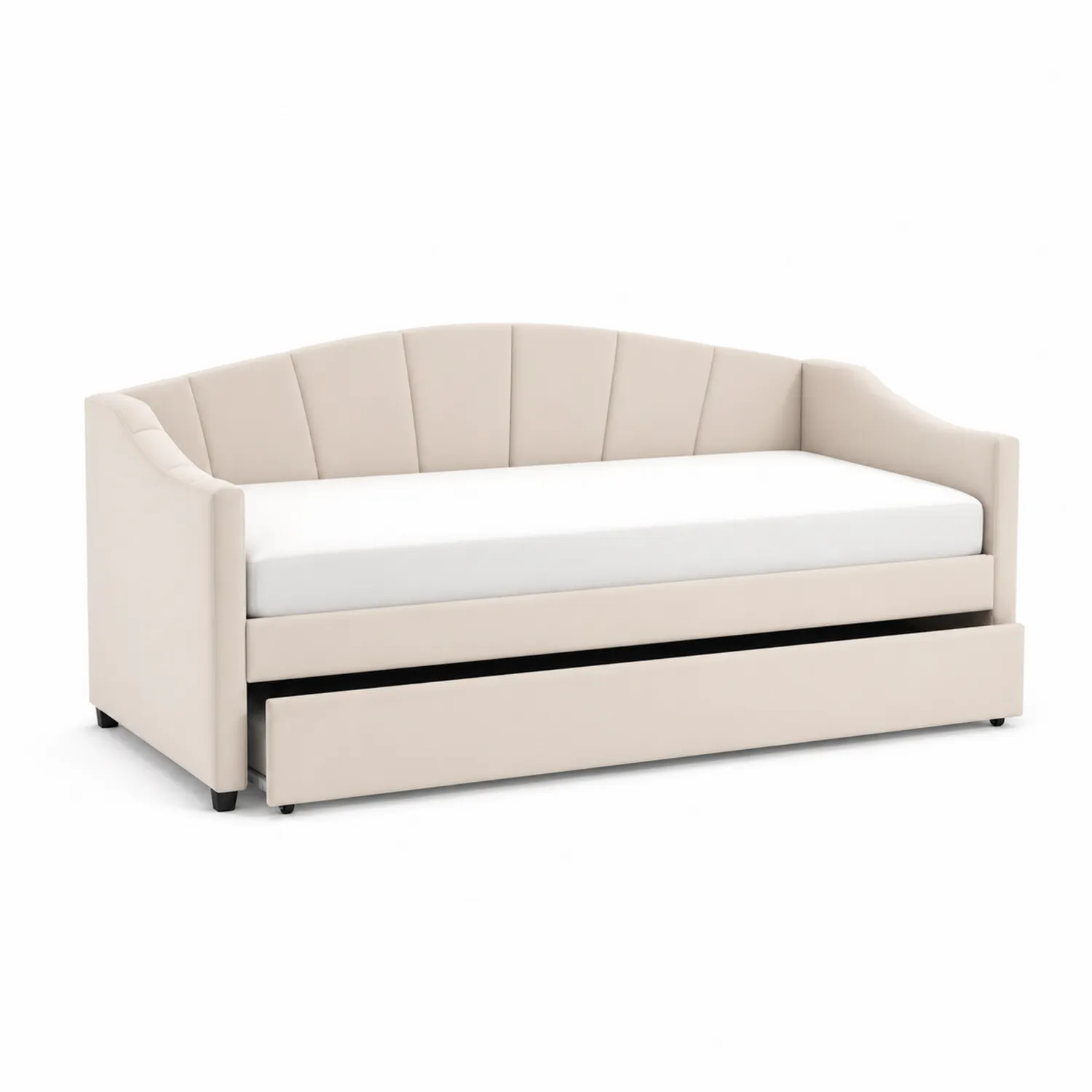 Sofa dzienna beżowa z funkcją spania i szufladą 200 cm