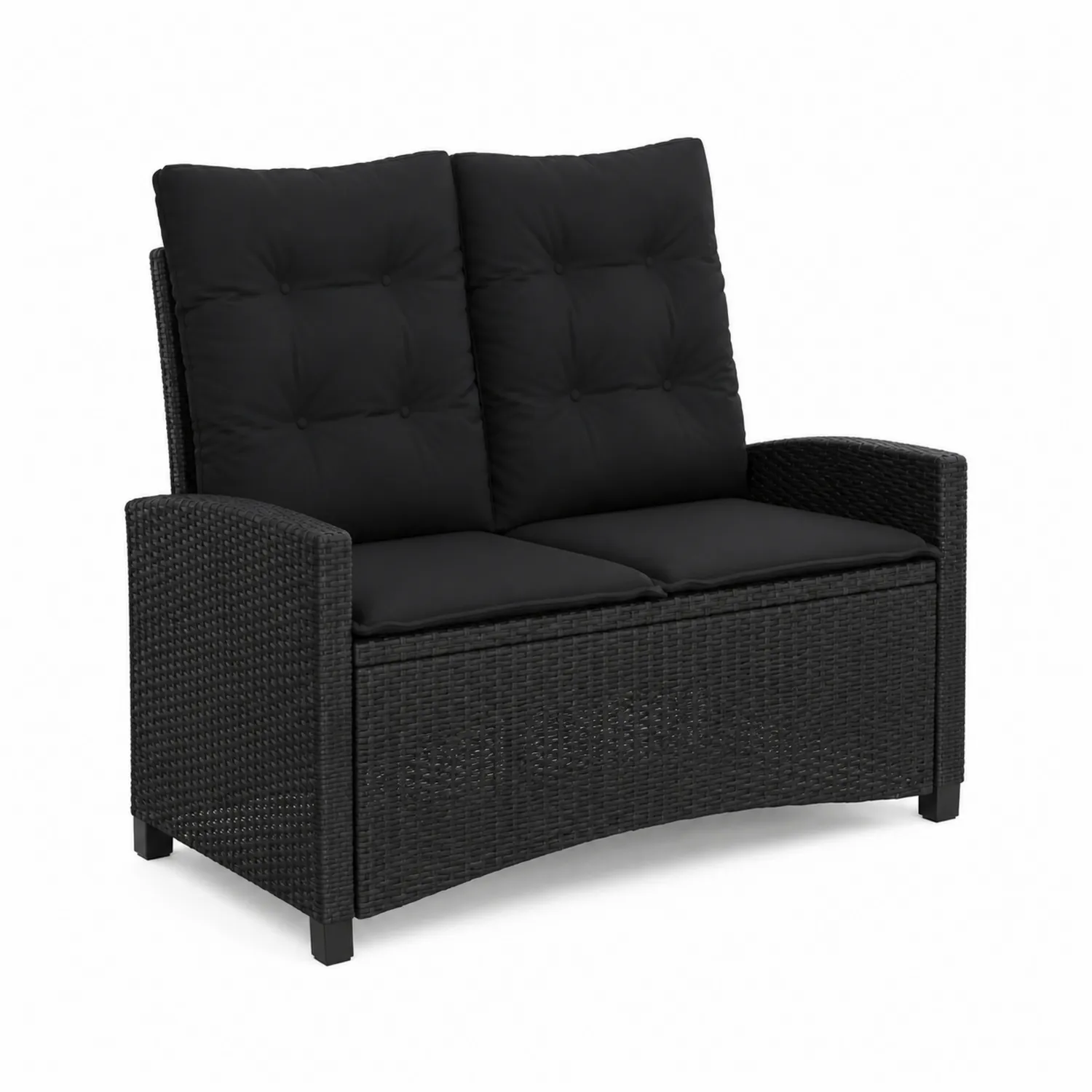 Czarna sofa dwuosobowa z technorattanu