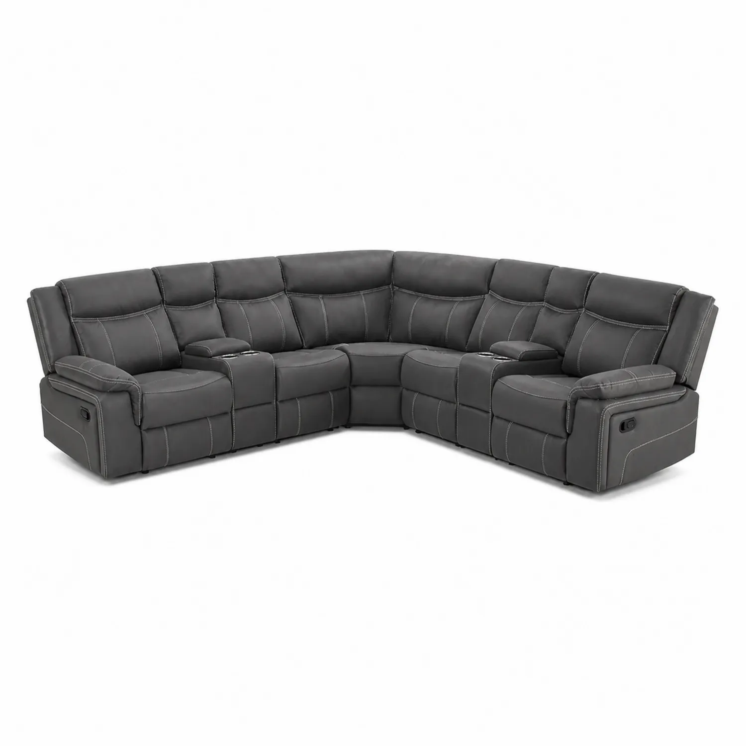 Narożna sofa modułowa z funkcją relaksu skóra ekologiczna szara