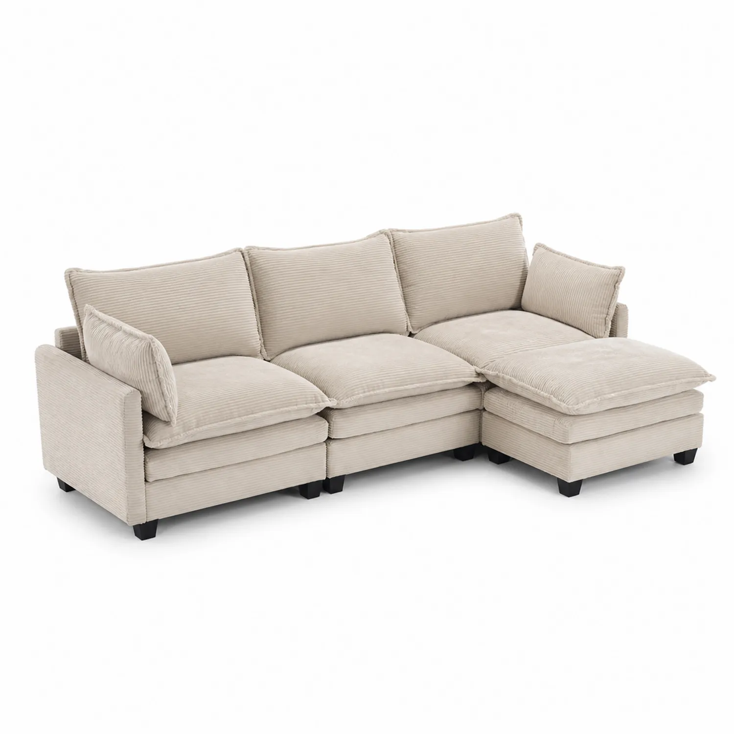 Sofa modułowa narożna 3-osobowa z sztruksu i drewna bukowego