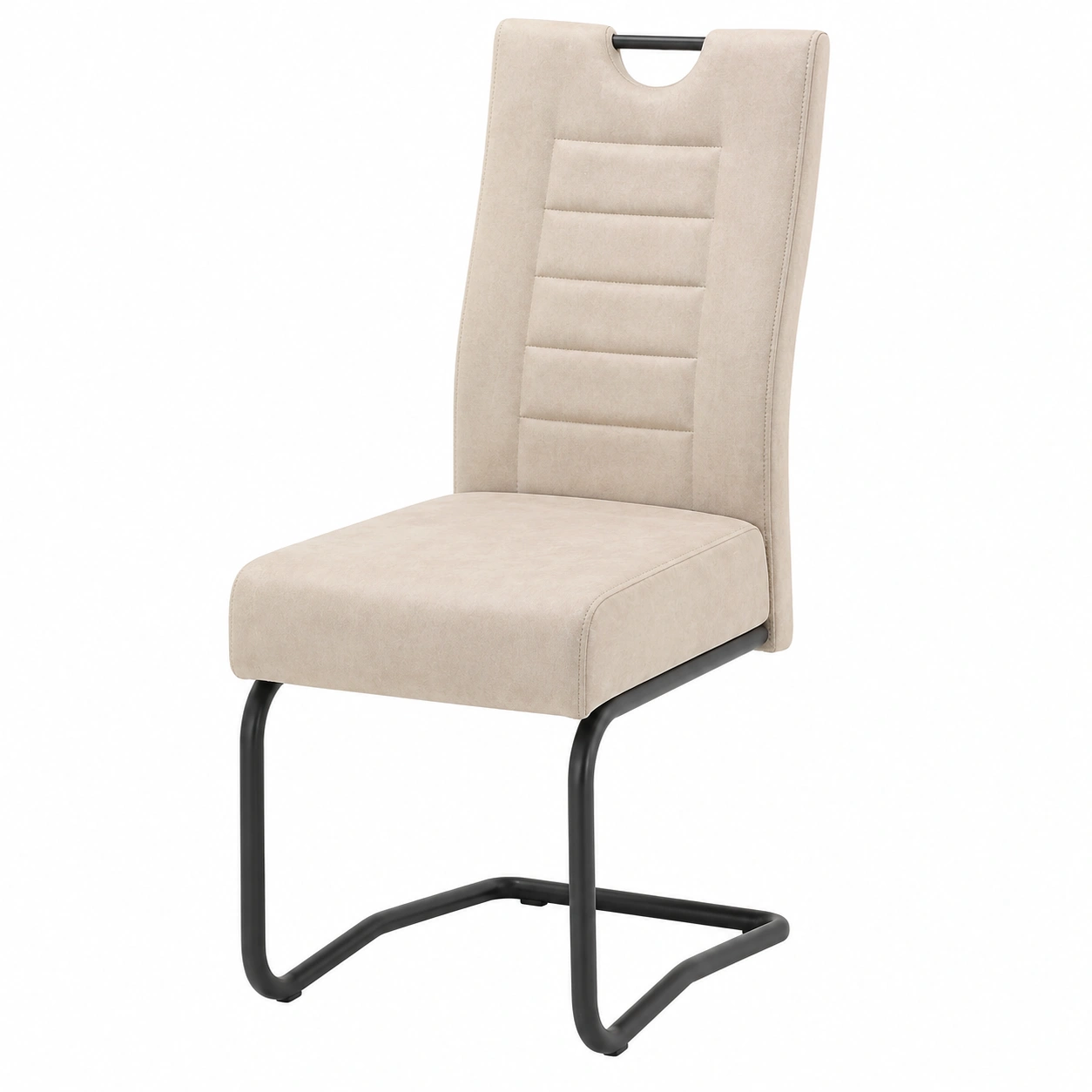 Moderner Schwingstuhl im Vintage-Look in Beige – Freischwinger mit gepolsterter Sitzflaeche und Metallgestell-Cartveno