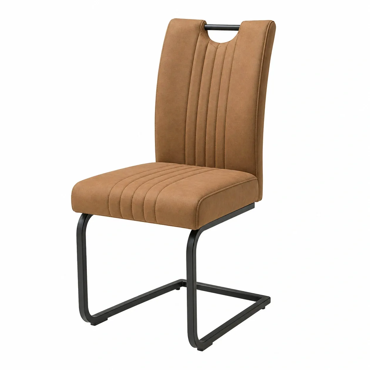 Schwingstuhl Braun Vintage Mikrofaser Gepolstert Freischwinger Metallgestell Modern-Cartveno