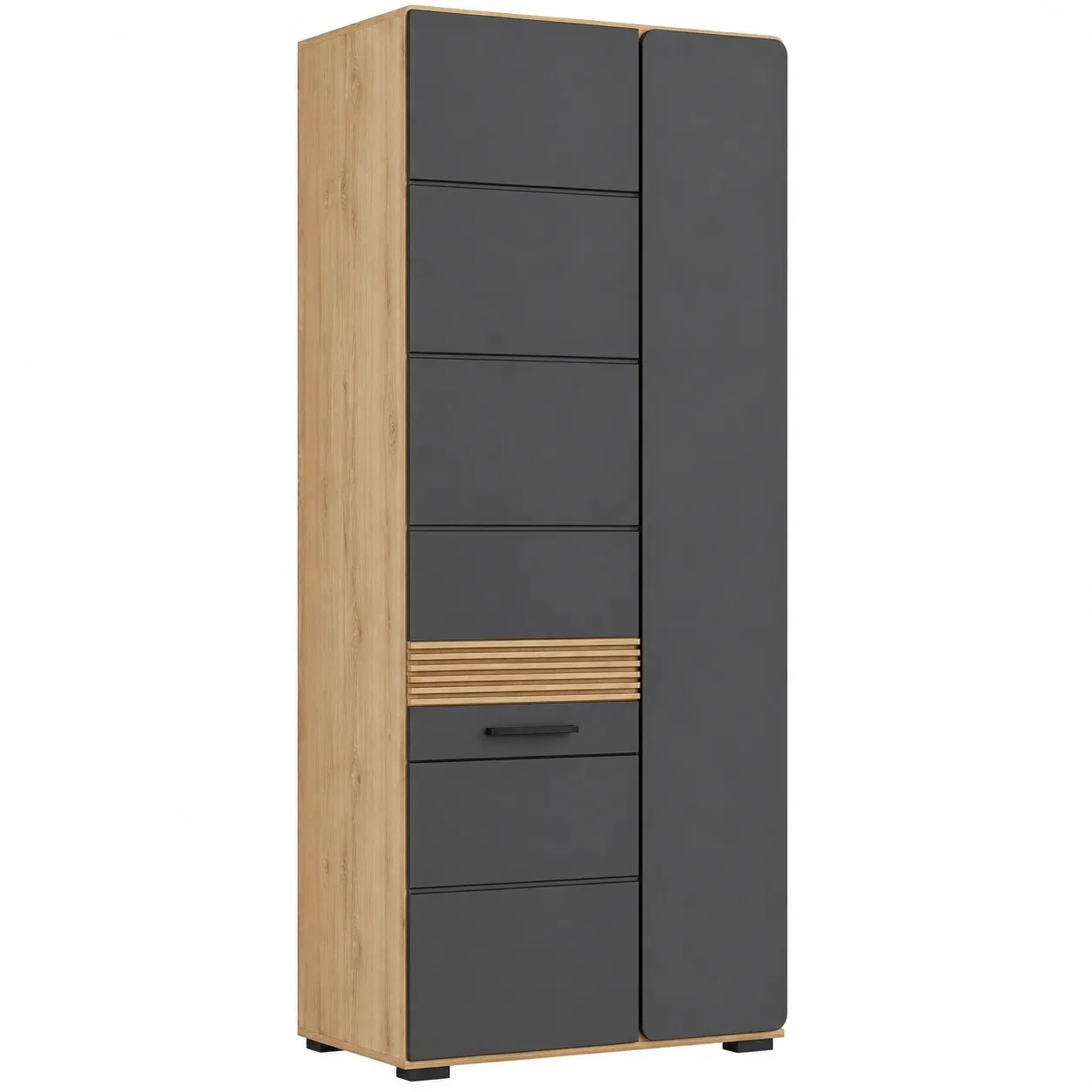 Moderner Kleiderschrank in Dunkelgrau und Eicheoptik mit Lamellen-Detail – Kompakt und Stilvoll 62x190 cm-Cartveno