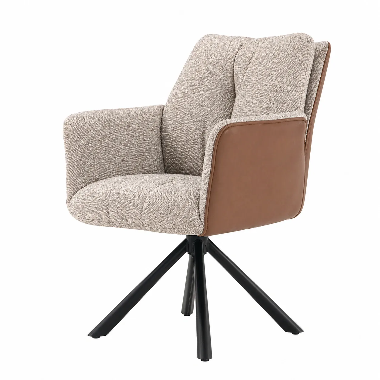Moderner Armlehnstuhl in Grau Beige mit Drehgestell gepolstert ergonomische Form-Cartveno