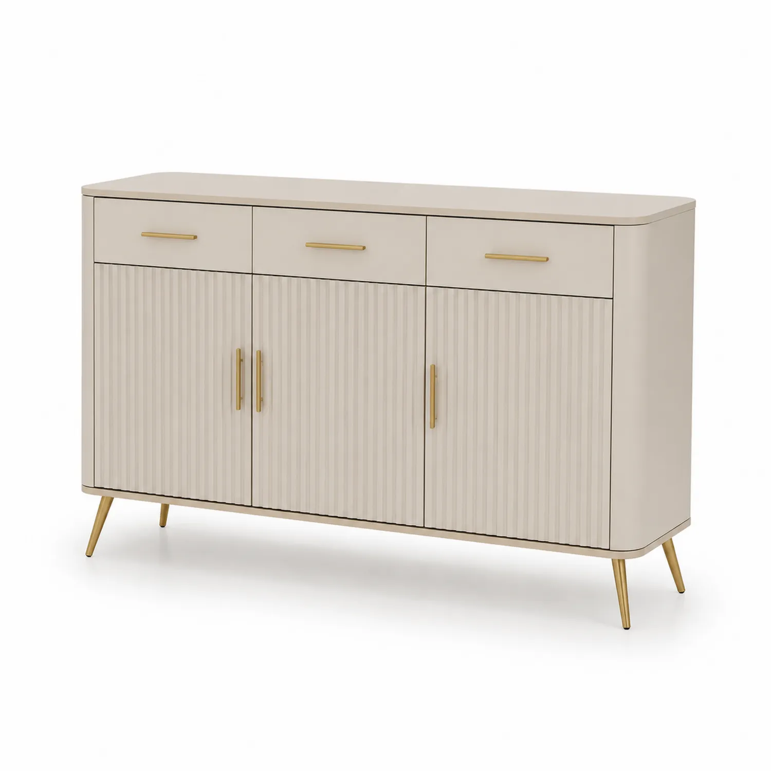 Beżowa komoda z drewna MDF i stali nierdzewnej 120 cm