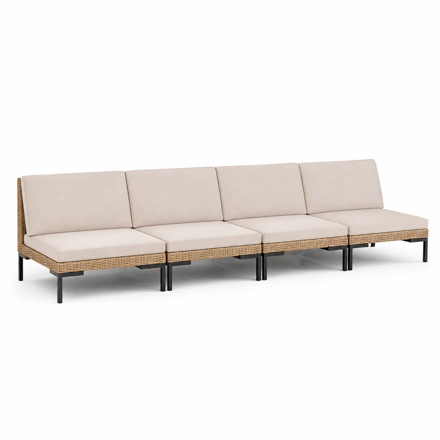 Sofa modułowa czteroosobowa z technorattanu beżowa