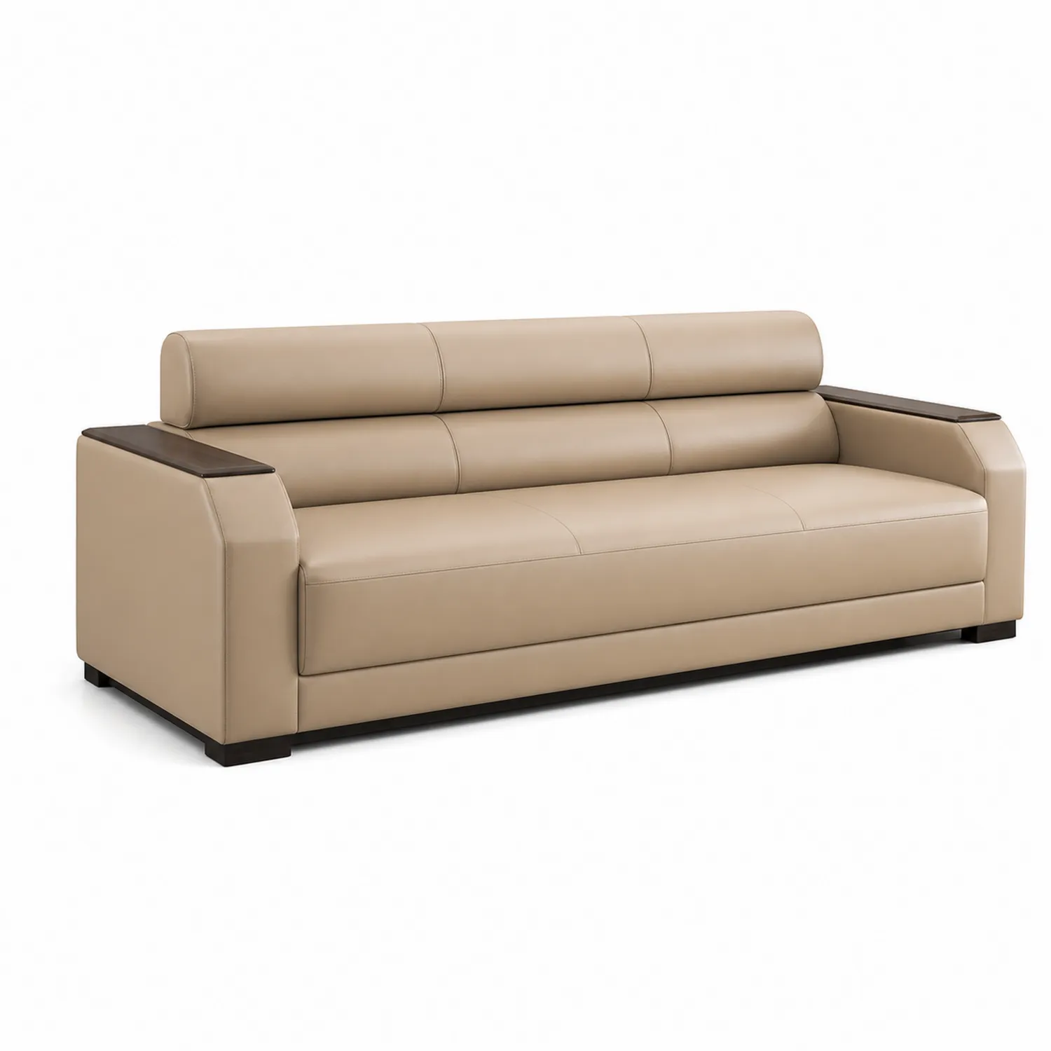 Sofa trzyosobowa ze skóry ekologicznej w kolorze kremowym
