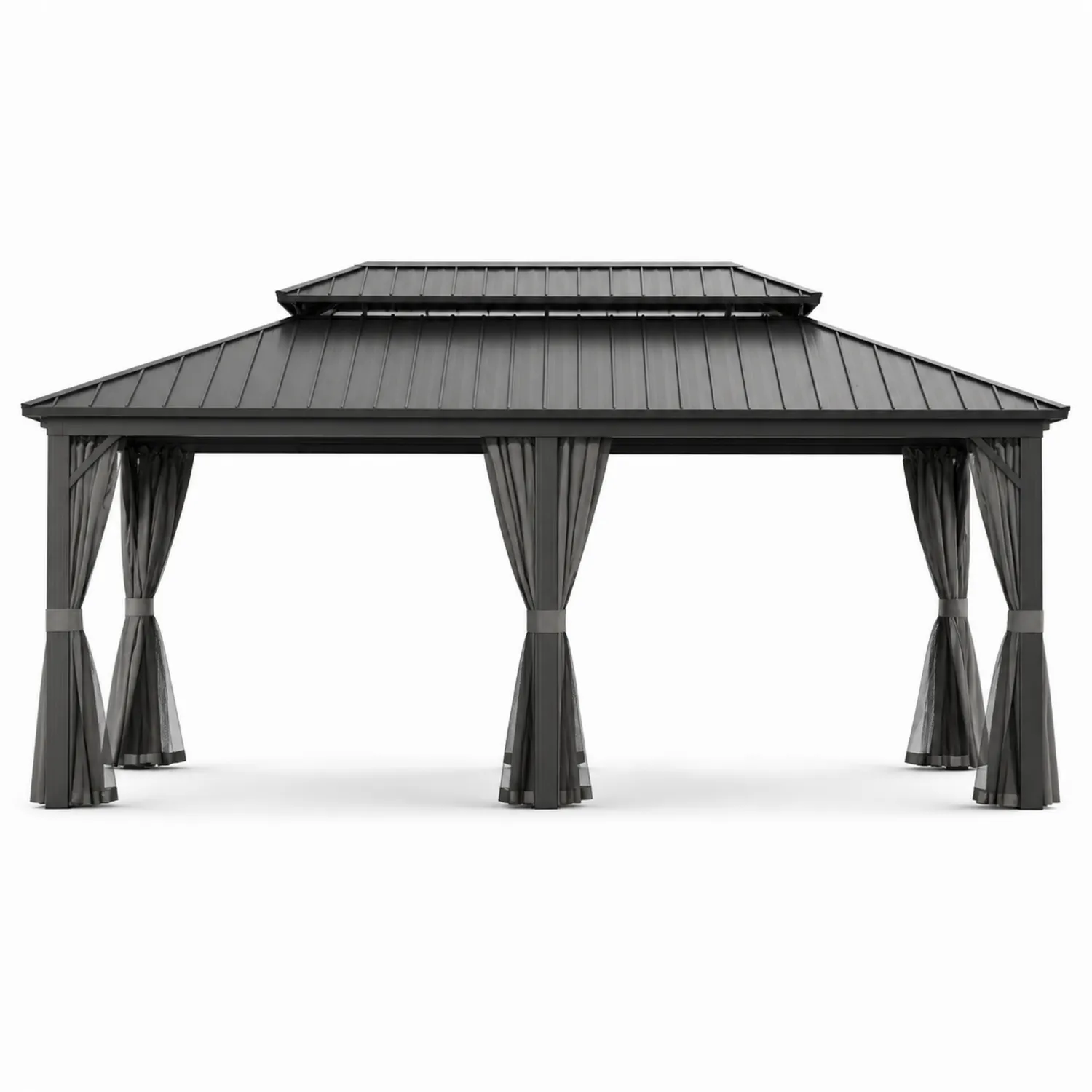 Altana ogrodowa aluminiowa z dachem stalowym i zasłonami 400x300 cm Antracyt