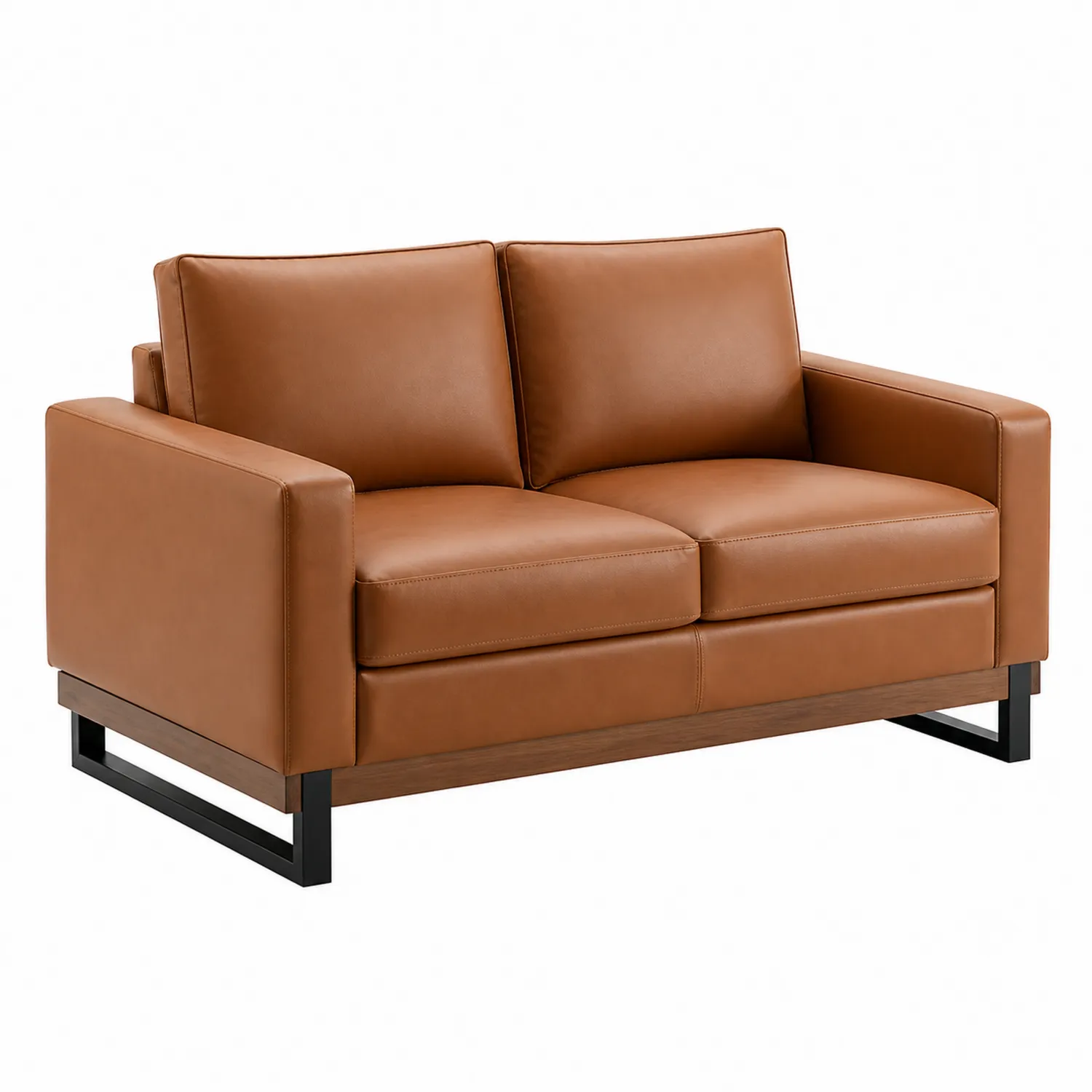 Sofa Dwuosobowa Skórzana Brązowa z Metalowymi Nóżkami