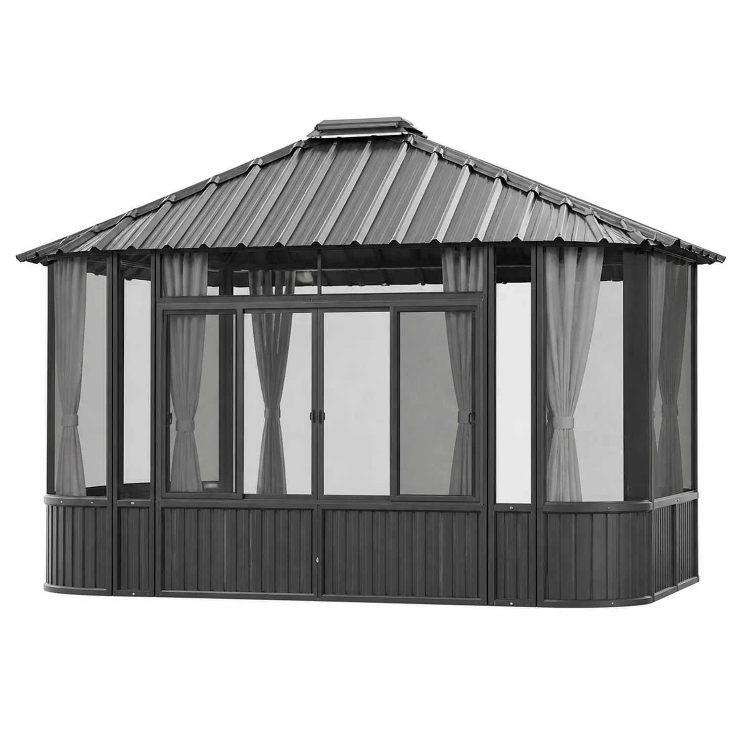 Altana ogrodowa aluminiowa z panelami ze szkła hartowanego Szary