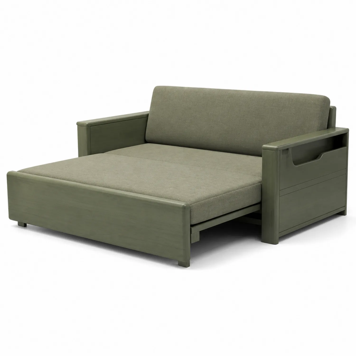 Rozkładana sofa dwuosobowa z drewna i poliestru, Olive