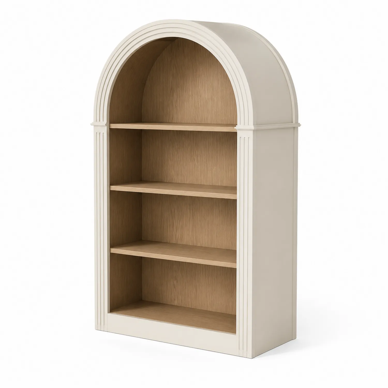 Regał łukowy z 3 półkami z drewna dębowego i MDF 120 cm Beżowy
